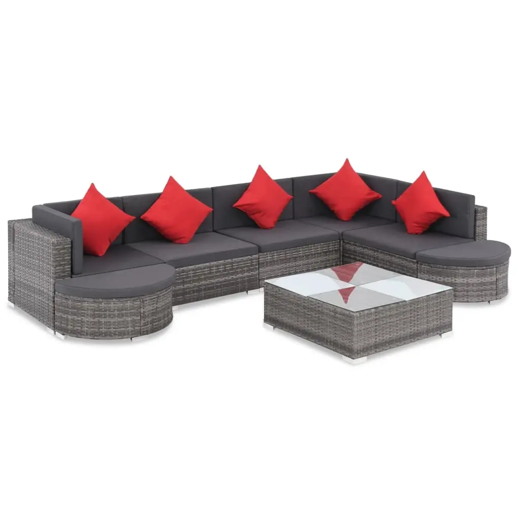 8 Piece Garden Lounge Set with Cushions Poly Rattan Grey 44424 - Furniture