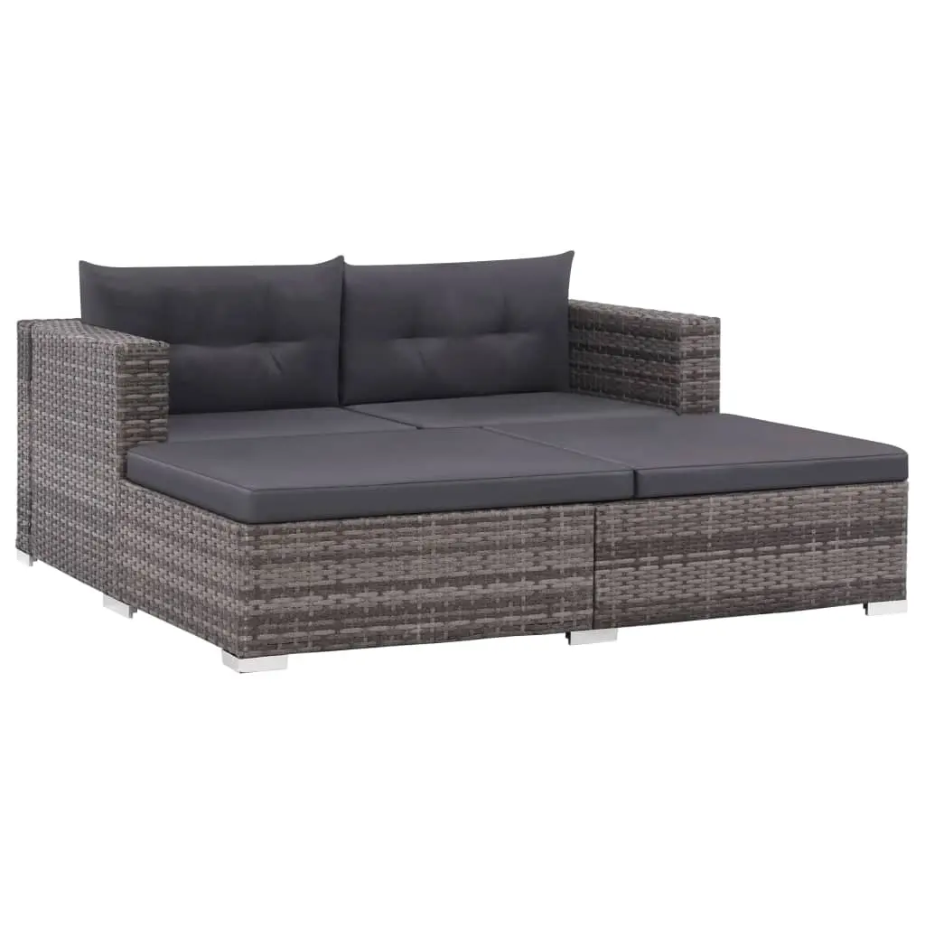 3 Piece Garden Lounge Set with Cushions Poly Rattan Grey 44427 - Furniture
