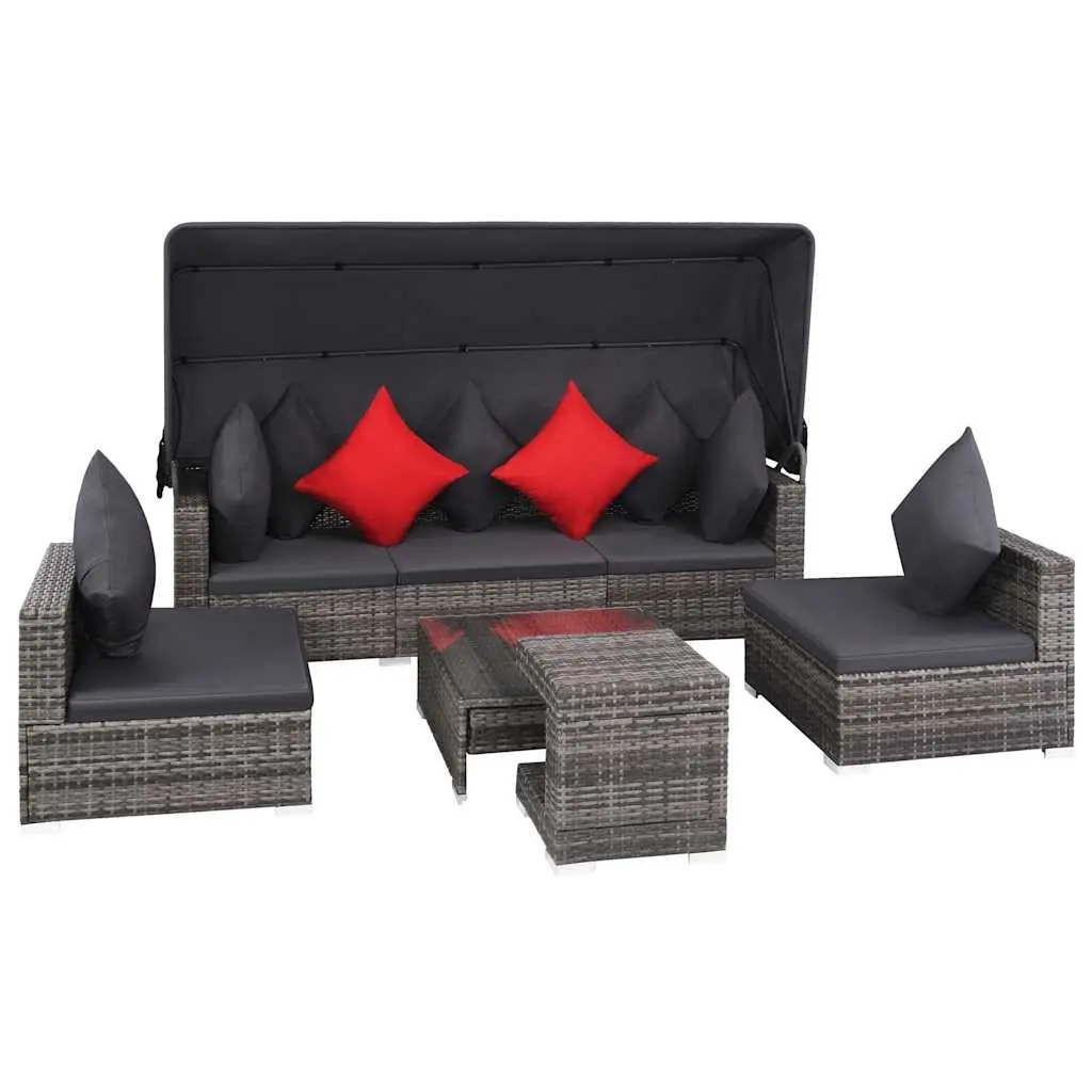 7 Piece Garden Lounge Set with Cushions Poly Rattan Grey 44428 - Furniture