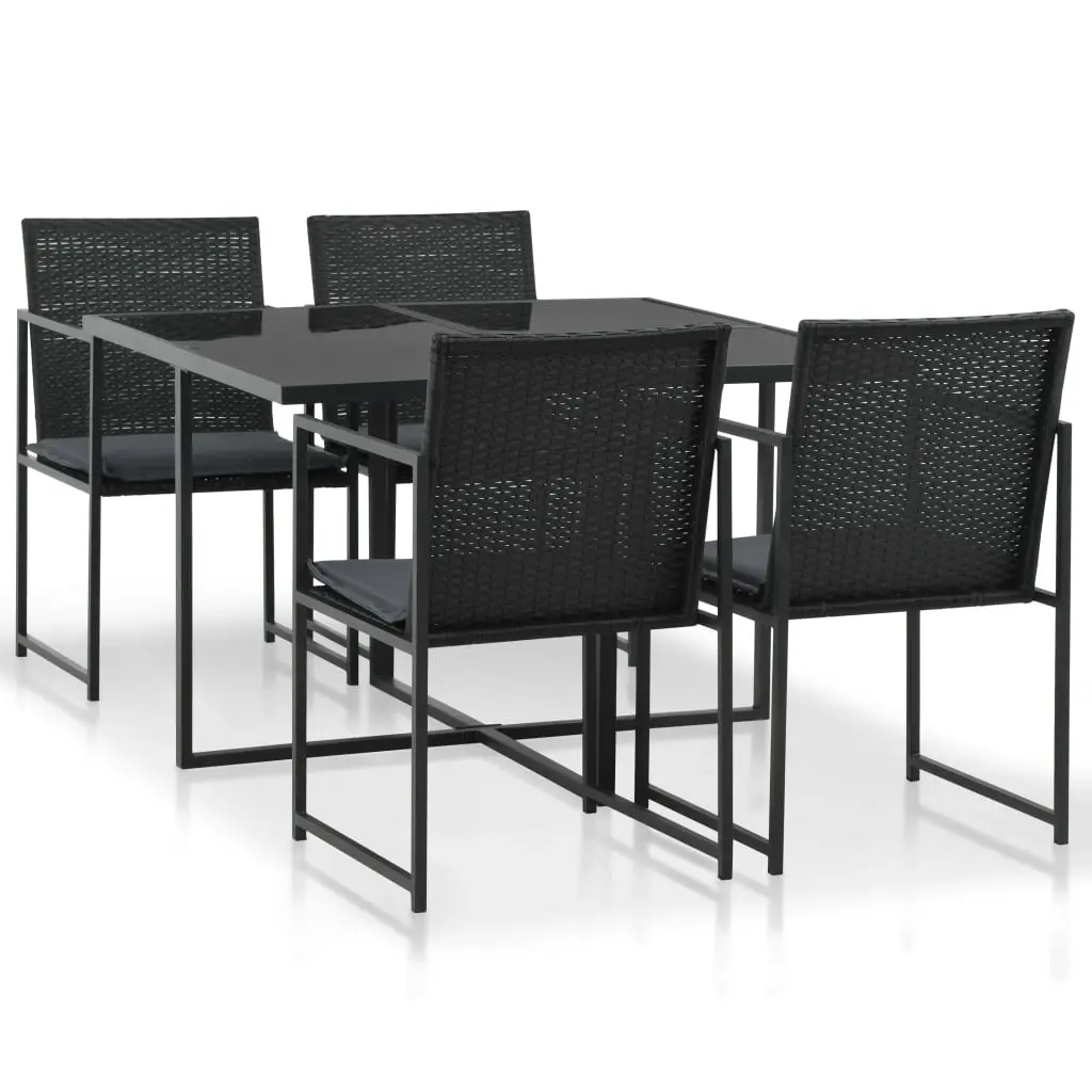 5 Piece Outdoor Dining Set with Cushions Poly Rattan Black 44443 - Furniture