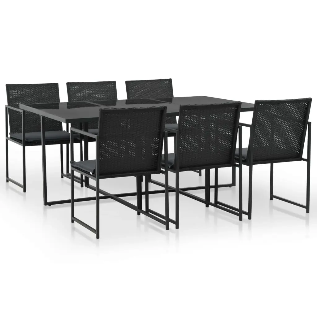 7 Piece Outdoor Dining Set with Cushions Poly Rattan Black 44444 - Furniture