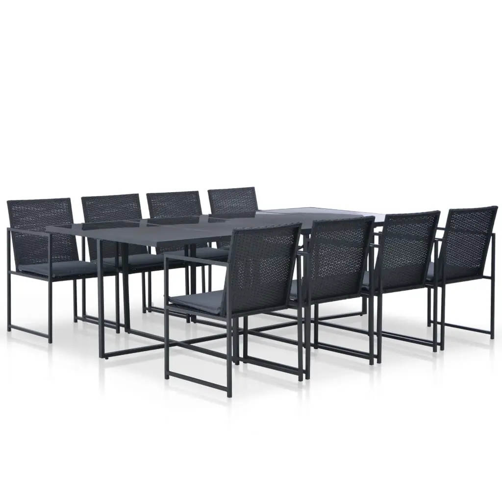 9 Piece Outdoor Dining Set with Cushions Poly Rattan Black 44445 - Furniture