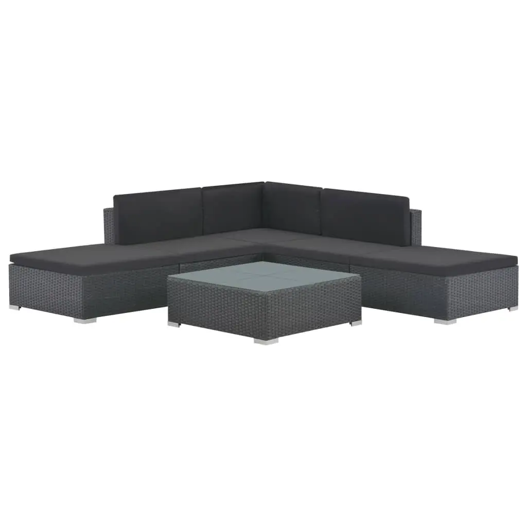 6 Piece Garden Lounge Set with Cushions Poly Rattan Black 44595 - Furniture