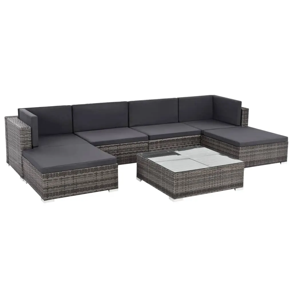 7 Piece Garden Lounge Set with Cushions Poly Rattan Grey 44598 - Furniture