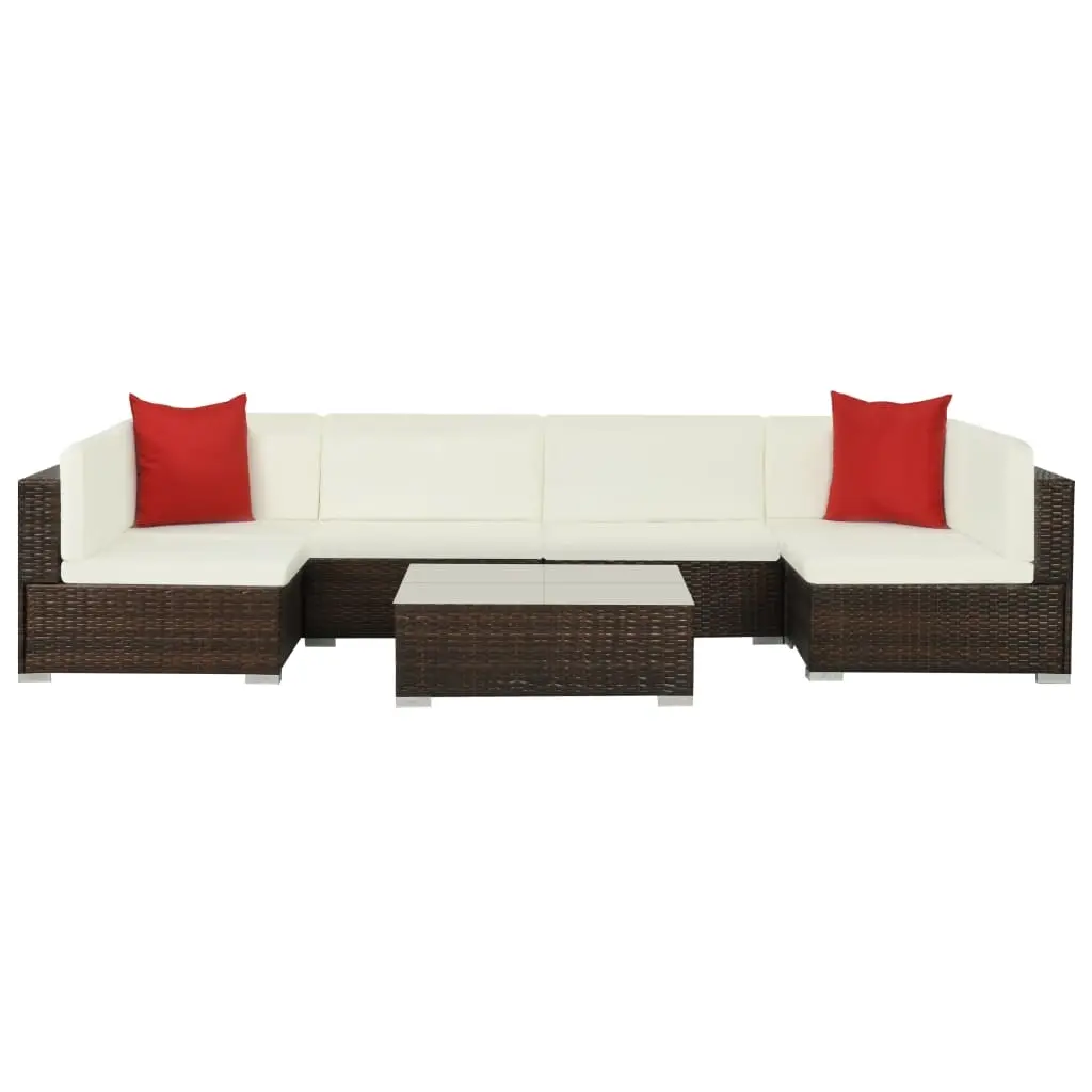 7 Piece Garden Lounge Set with Cushions Poly Rattan Brown 44600 - Furniture