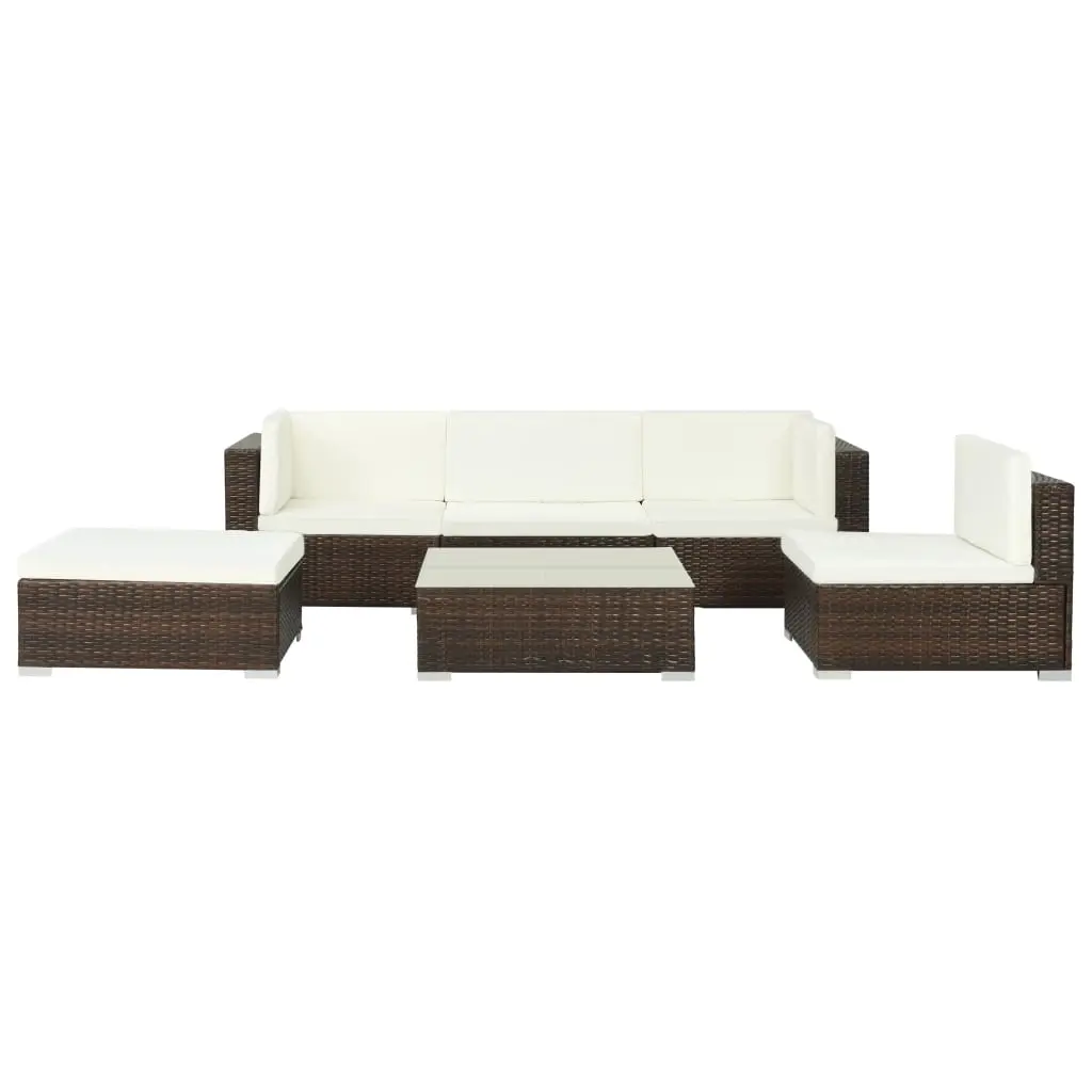 6 Piece Garden Lounge Set with Cushions Poly Rattan Brown 44606 - Furniture