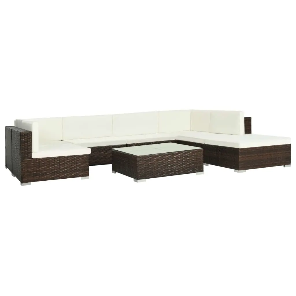 8 Piece Garden Lounge Set with Cushions Poly Rattan Brown 44609 - Furniture