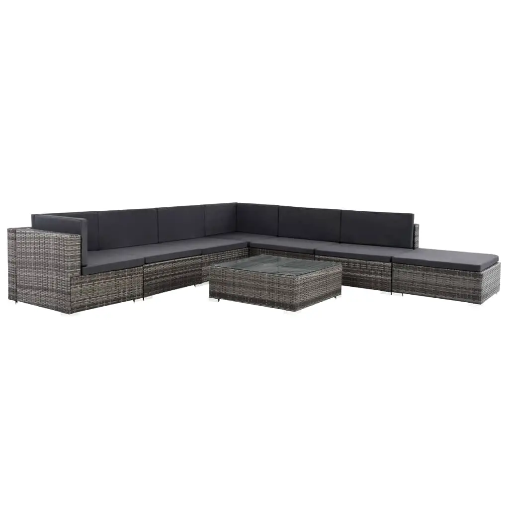 8 Piece Garden Lounge Set with Cushions Poly Rattan Grey 44610 - Furniture