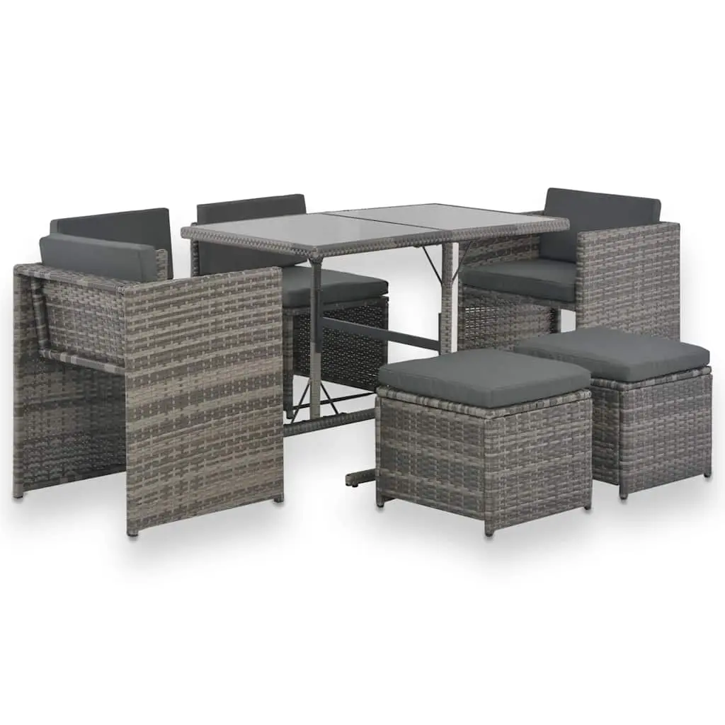 7 Piece Outdoor Dining Set with Cushions Poly Rattan Grey 44721 - Furniture