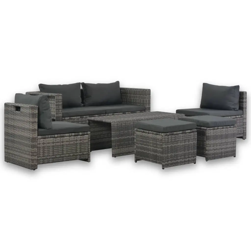 6 Piece Garden Lounge Set with Cushions Poly Rattan Grey 44722 - Furniture