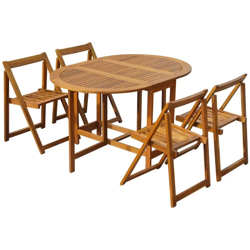 5 Piece Folding Outdoor Dining Set Solid Acacia Wood 45594 - Furniture