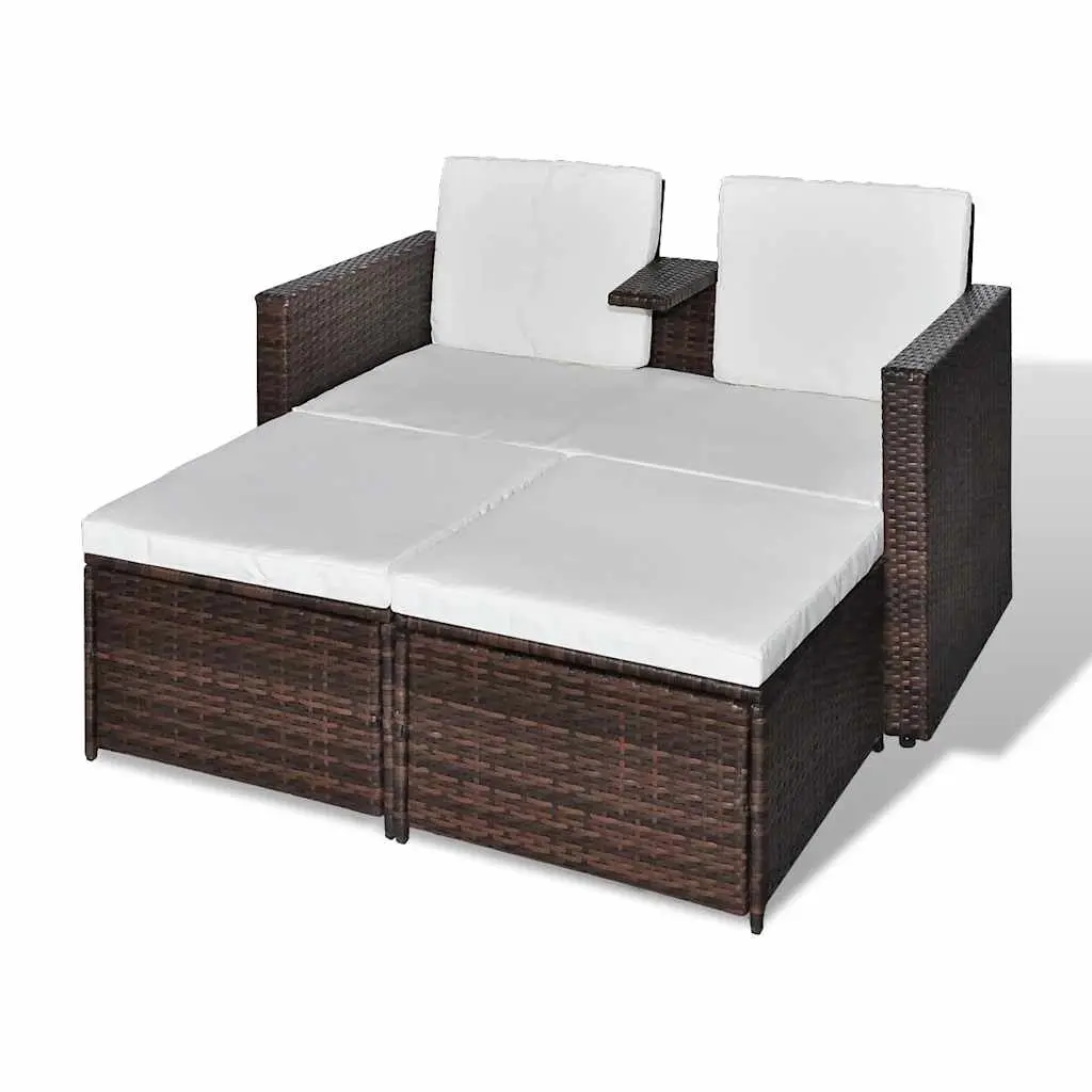 4 Piece Garden Lounge Set with Cushions Poly Rattan Brown 40736 - Furniture