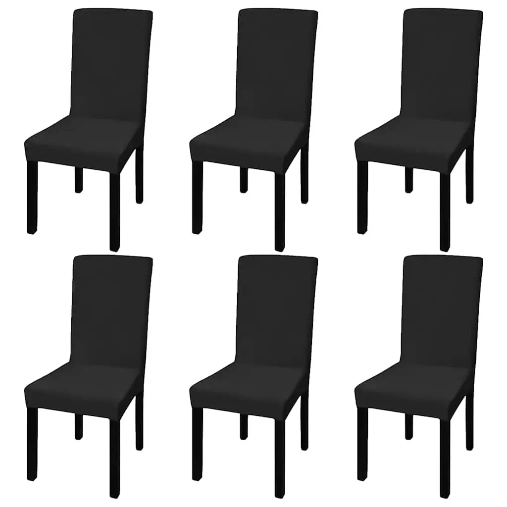 6 pcs Black Straight Stretchable Chair Cover 130378 - Home & Garden