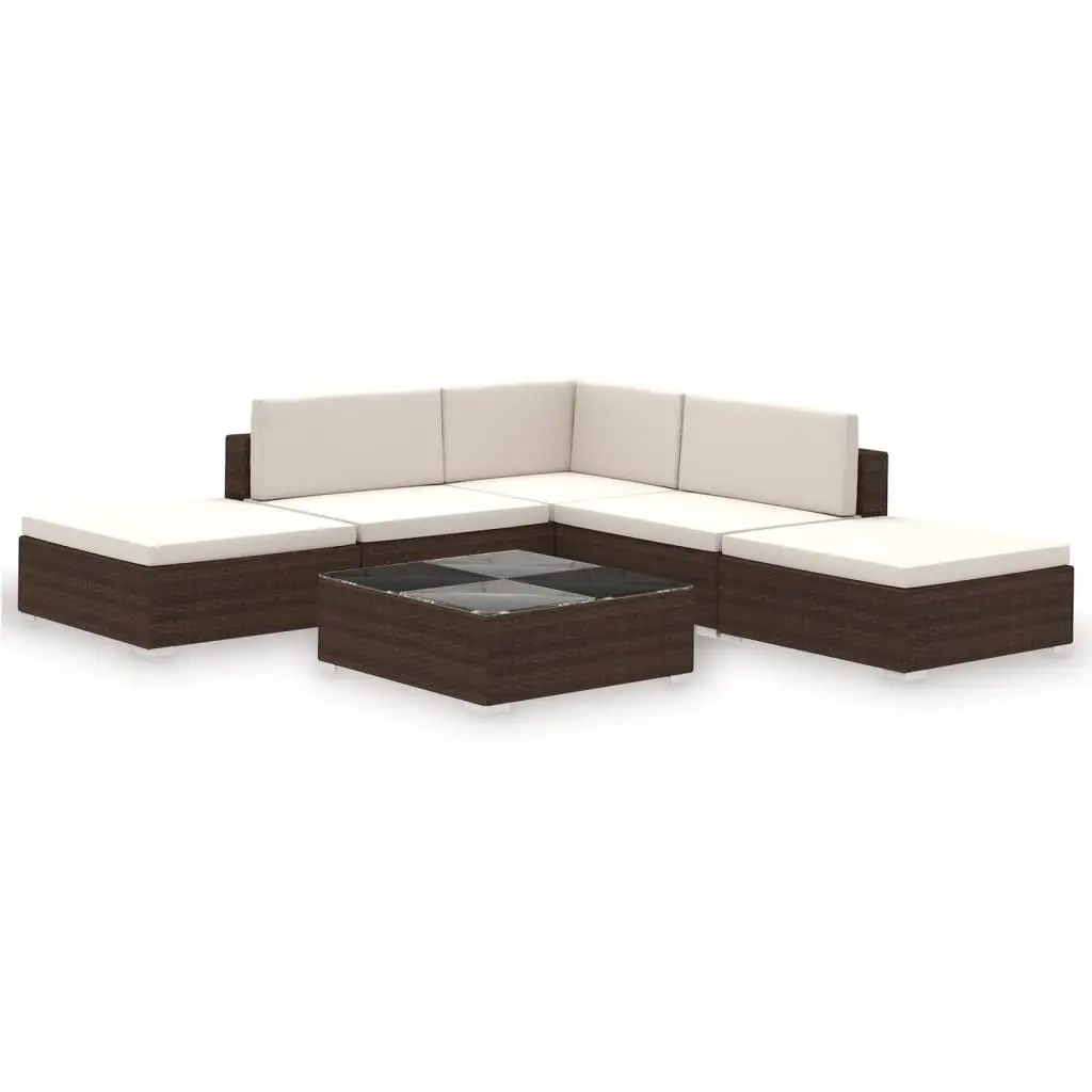 6 Piece Garden Lounge Set with Cushions Poly Rattan Brown 41256 - Furniture