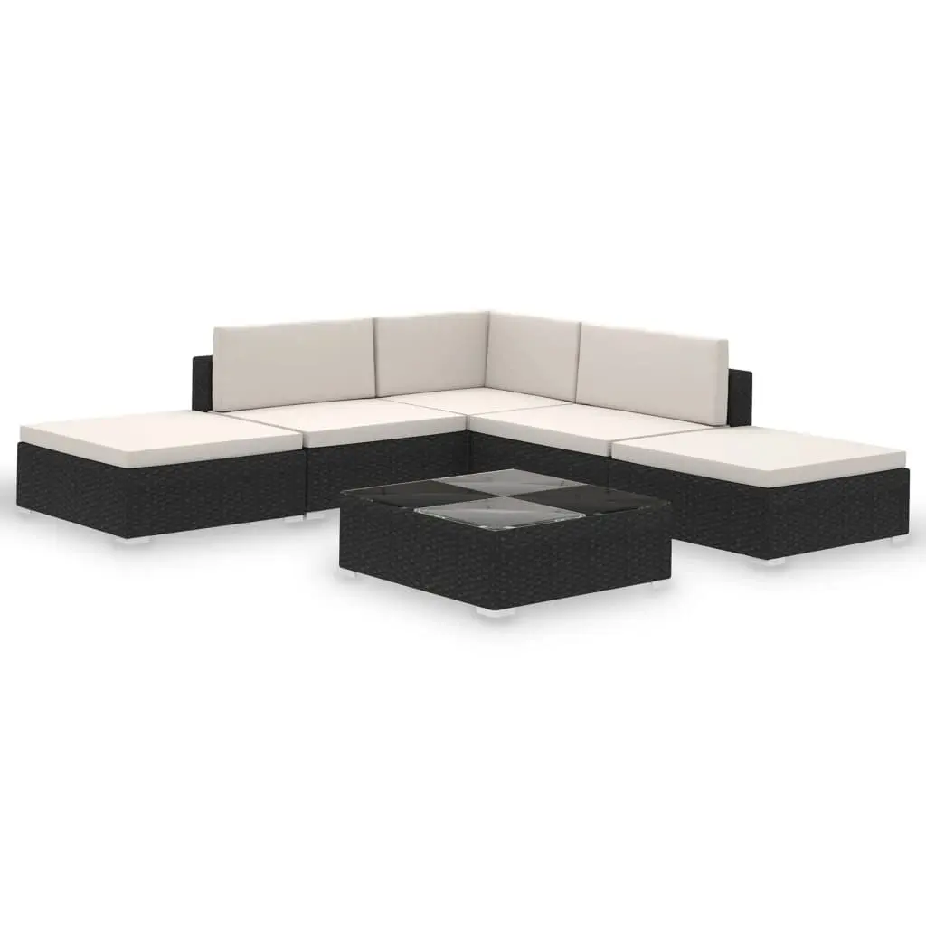 6 Piece Garden Lounge Set with Cushions Poly Rattan Black 41257 - Furniture