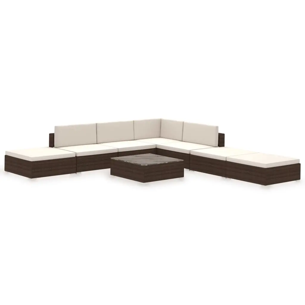 8 Piece Garden Lounge Set with Cushions Poly Rattan Brown 41258 - Furniture