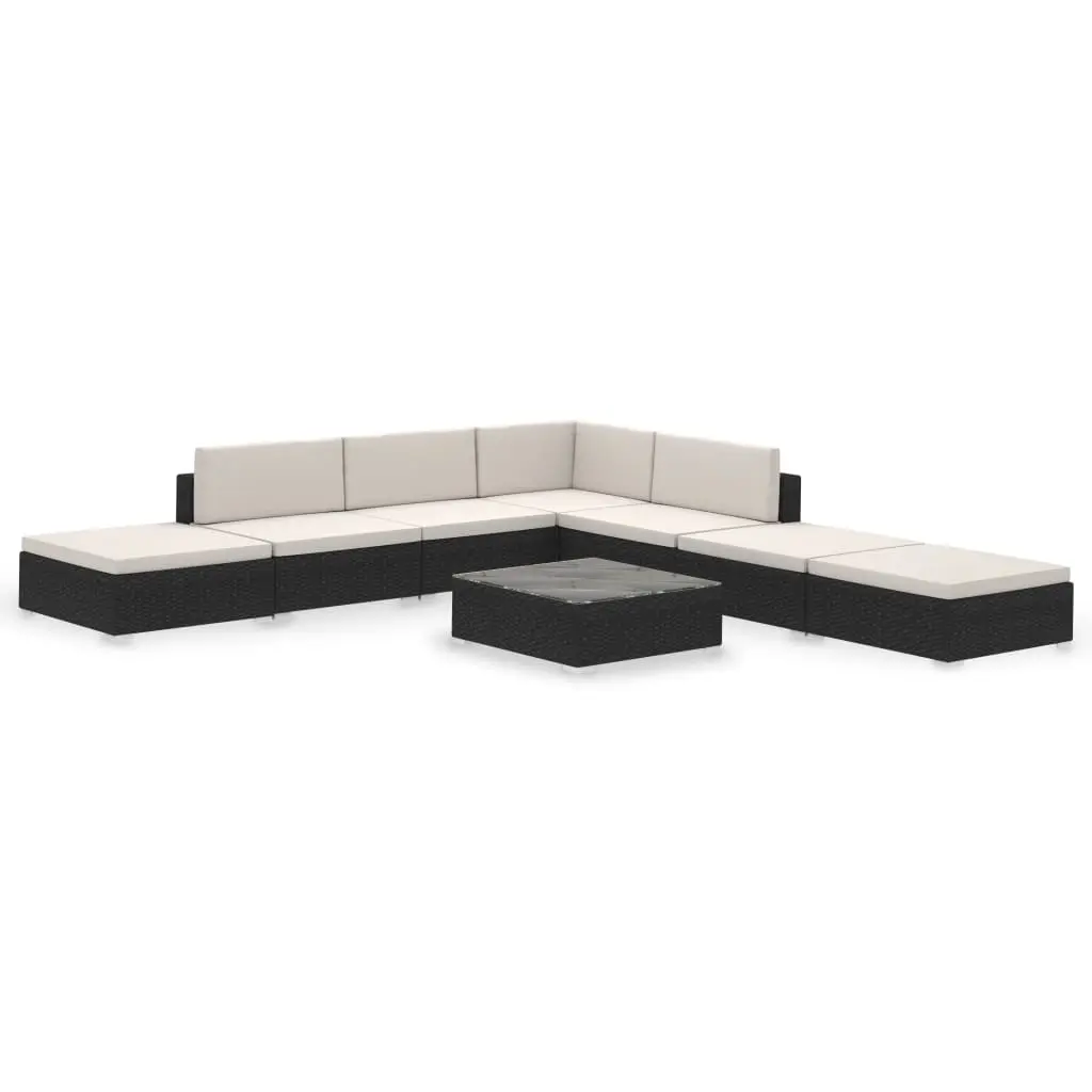8 Piece Garden Lounge Set with Cushions Poly Rattan Black 41259 - Furniture