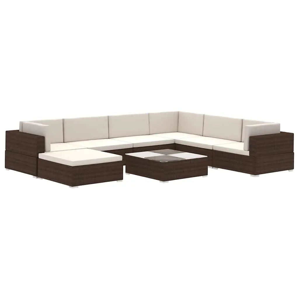 8 Piece Garden Lounge Set with Cushions Poly Rattan Brown 41260 - Furniture