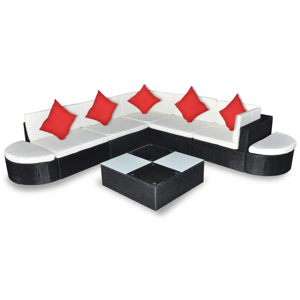 8 Piece Garden Lounge Set with Cushions Poly Rattan Black 41267 - Furniture