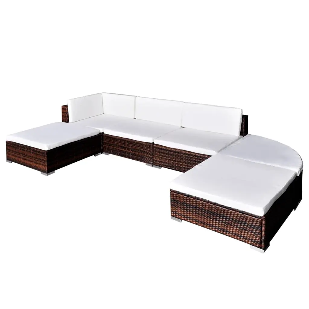 6 Piece Garden Lounge Set with Cushions Poly Rattan Brown 41272 - Furniture
