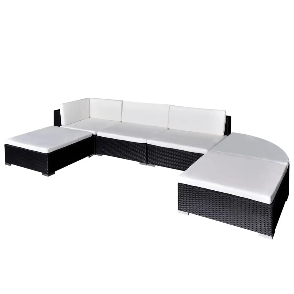 6 Piece Garden Lounge Set with Cushions Poly Rattan Black 41273 - Furniture