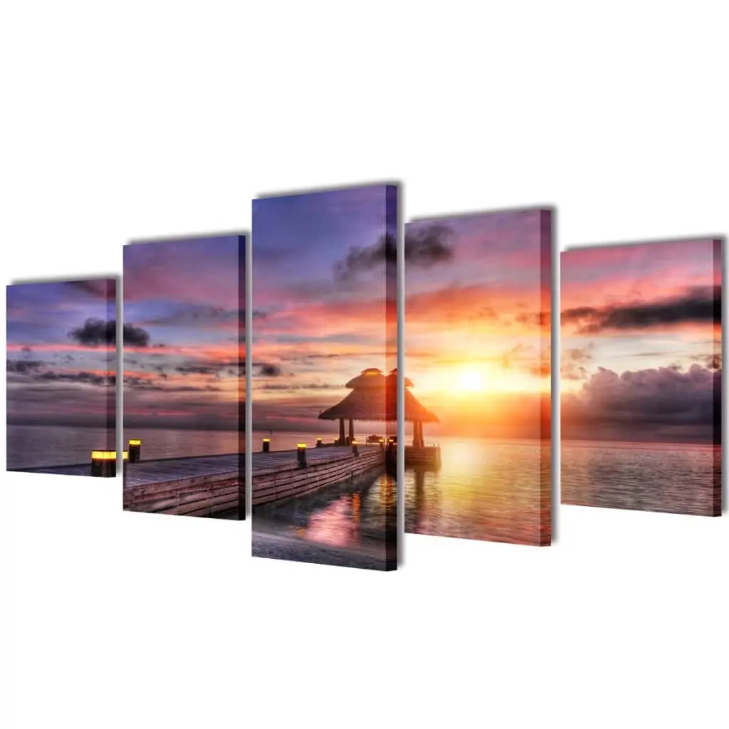 Canvas Wall Print Set Beach with Pavilion 200 x 100 cm 241567 - Home & Garden