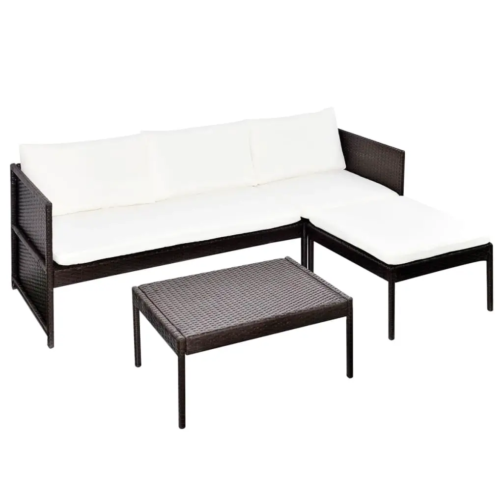 3 Piece Garden Lounge Set with Cushions Poly Rattan Brown 41381 - Furniture