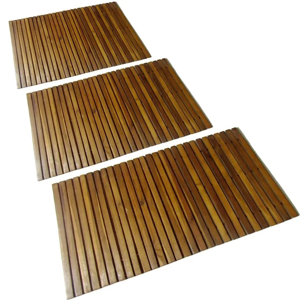 3 pcs Acacia Bath Mat 80 x 50 cm 271769 - Home & Garden