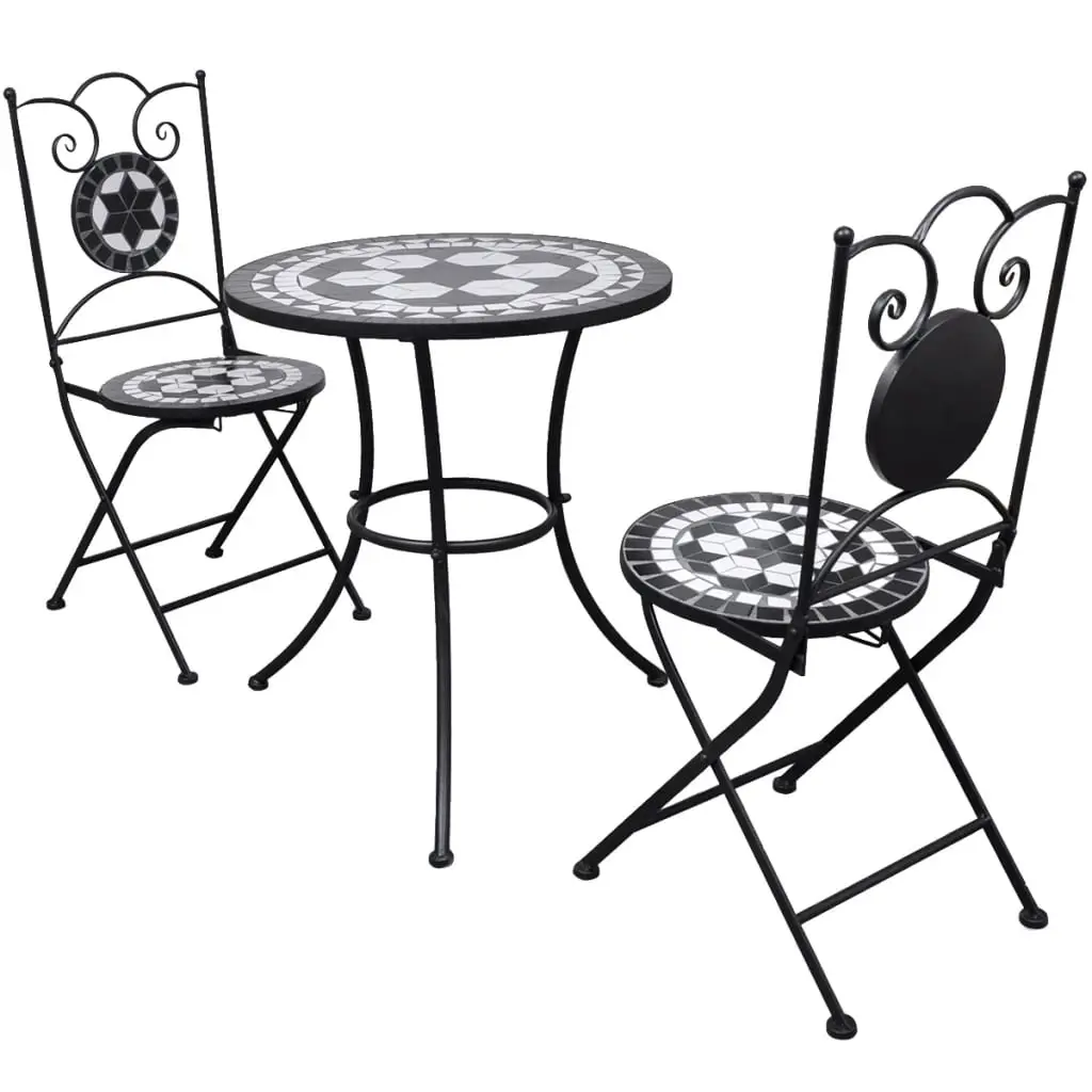 3 Piece Bistro Set Ceramic Tile Black and White 271772 - Furniture