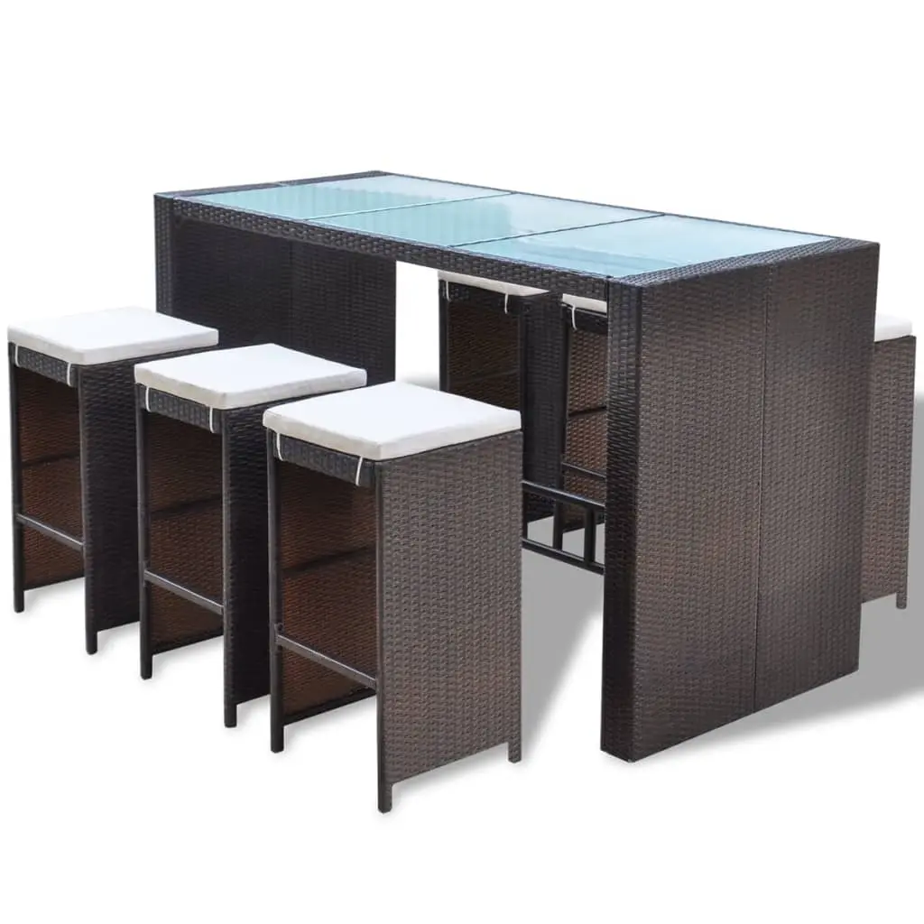 7 Piece Garden Bar Set with Cushions Poly Rattan Brown 41836 - Furniture