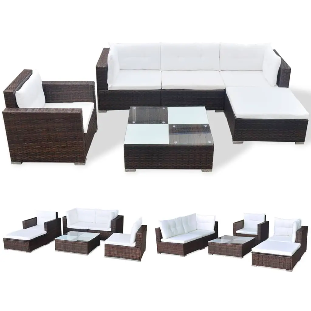 6 Piece Garden Lounge Set with Cushions Poly Rattan Brown 41873 - Furniture