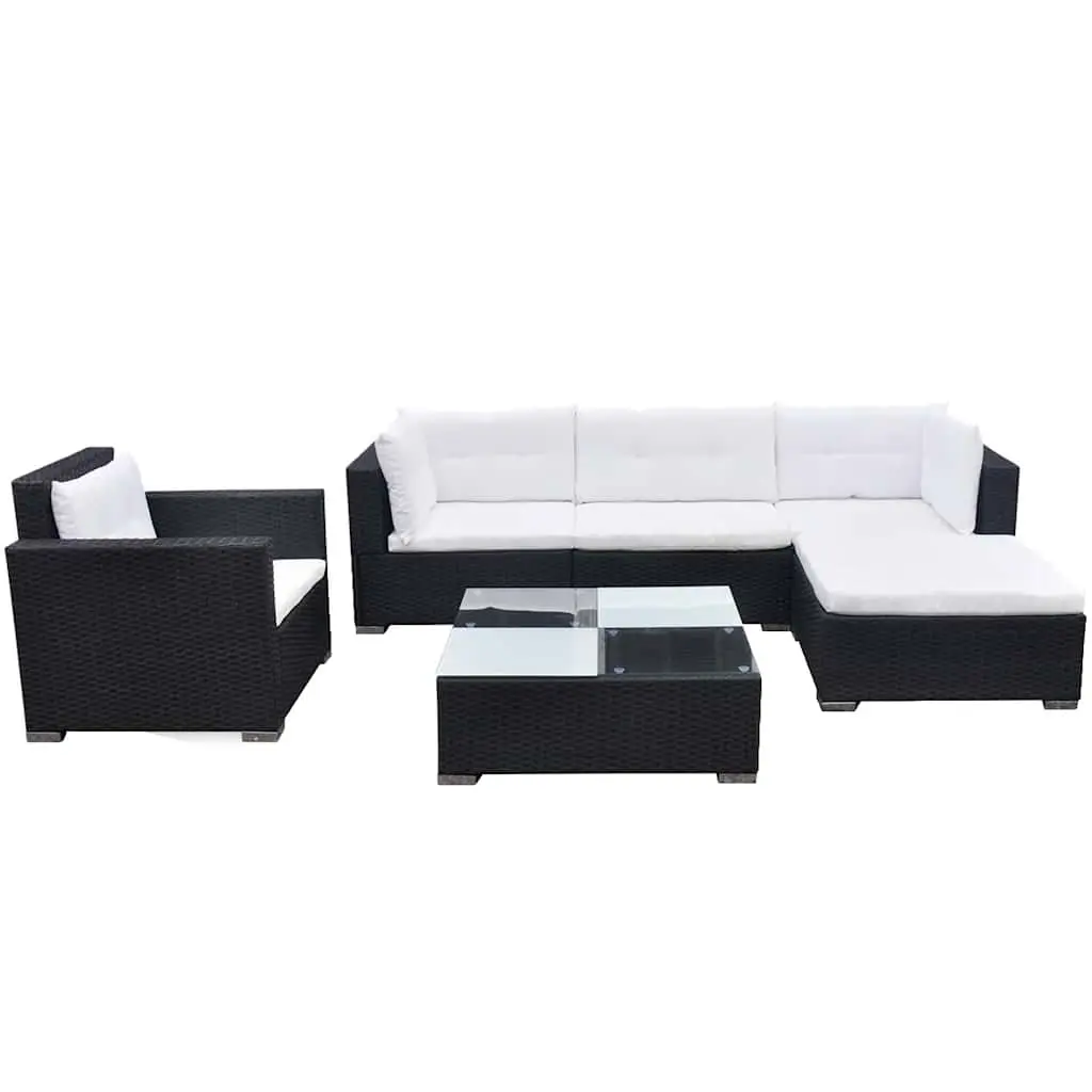6 Piece Garden Lounge Set with Cushions Poly Rattan Black 41874 - Furniture