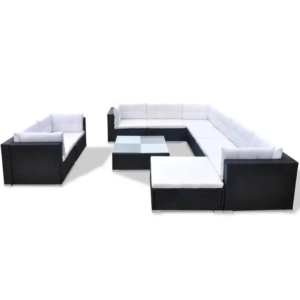 10 Piece Garden Lounge Set with Cushions Poly Rattan Black 41876 - Furniture
