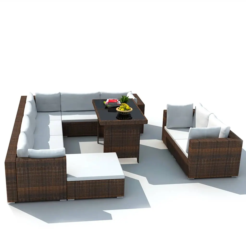 10 Piece Garden Lounge Set with Cushions Poly Rattan Brown 41877 - Furniture