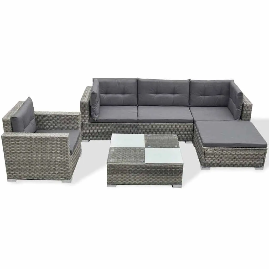 6 Piece Garden Lounge Set with Cushions Poly Rattan Grey 41879 - Up to 65% off Outdoor Furniture