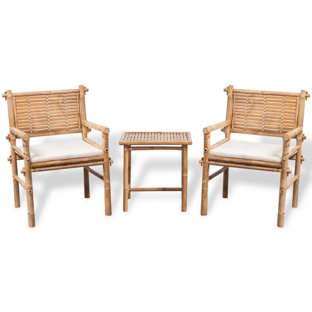 3 Piece Bistro Set with Cushions Bamboo 41892 - Furniture