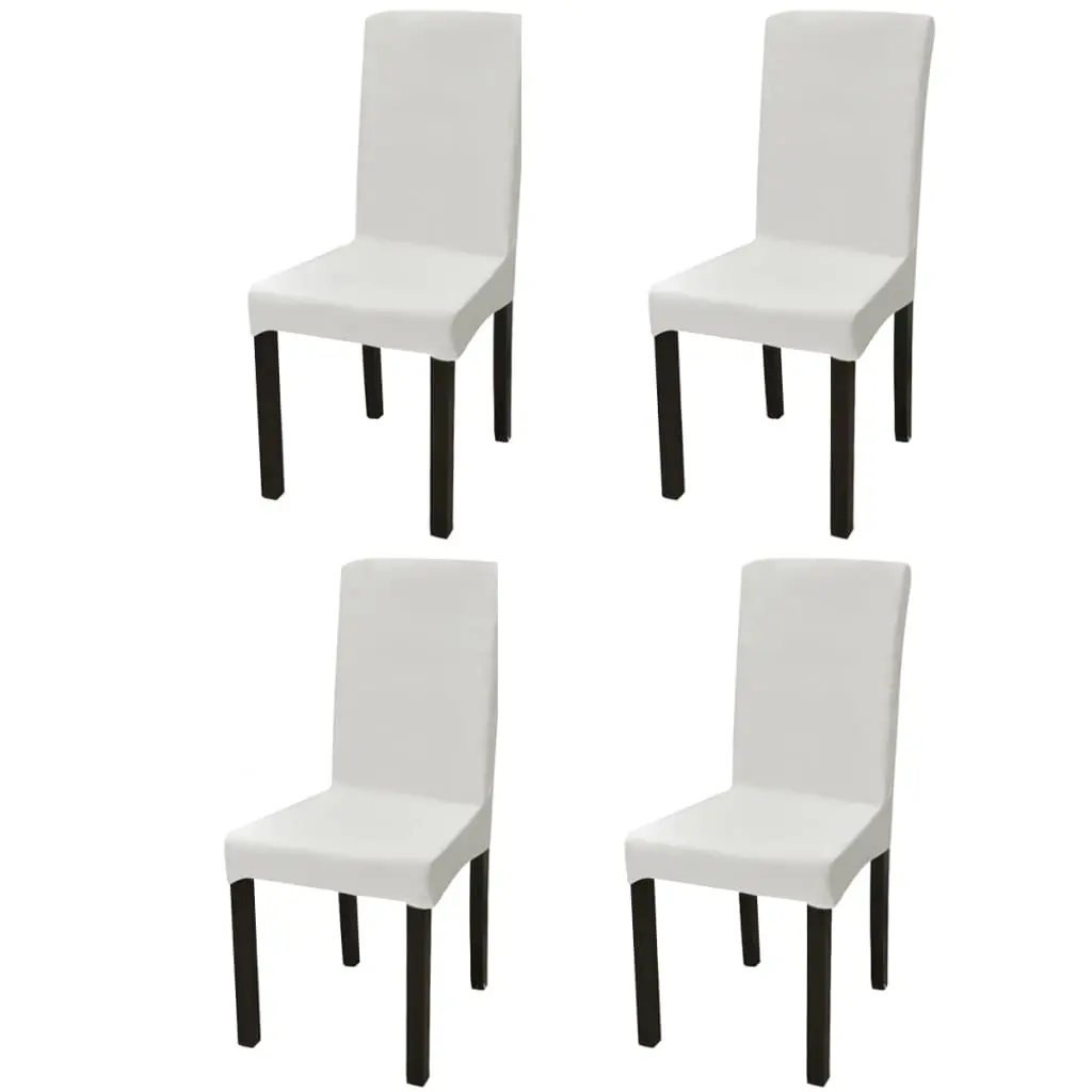 Straight Stretchable Chair Cover 4 pcs Cream 131421 - Home & Garden
