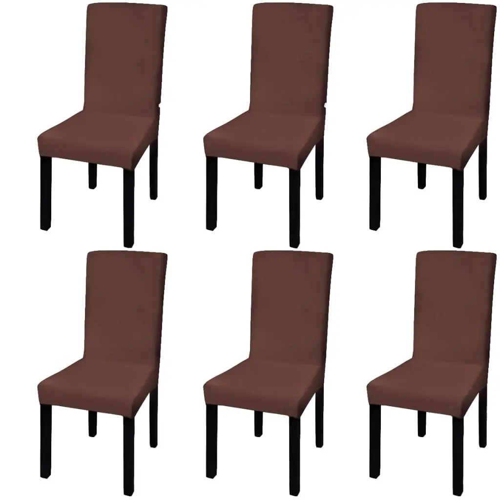 Straight Stretchable Chair Cover 6 pcs Brown 131423 - Home & Garden