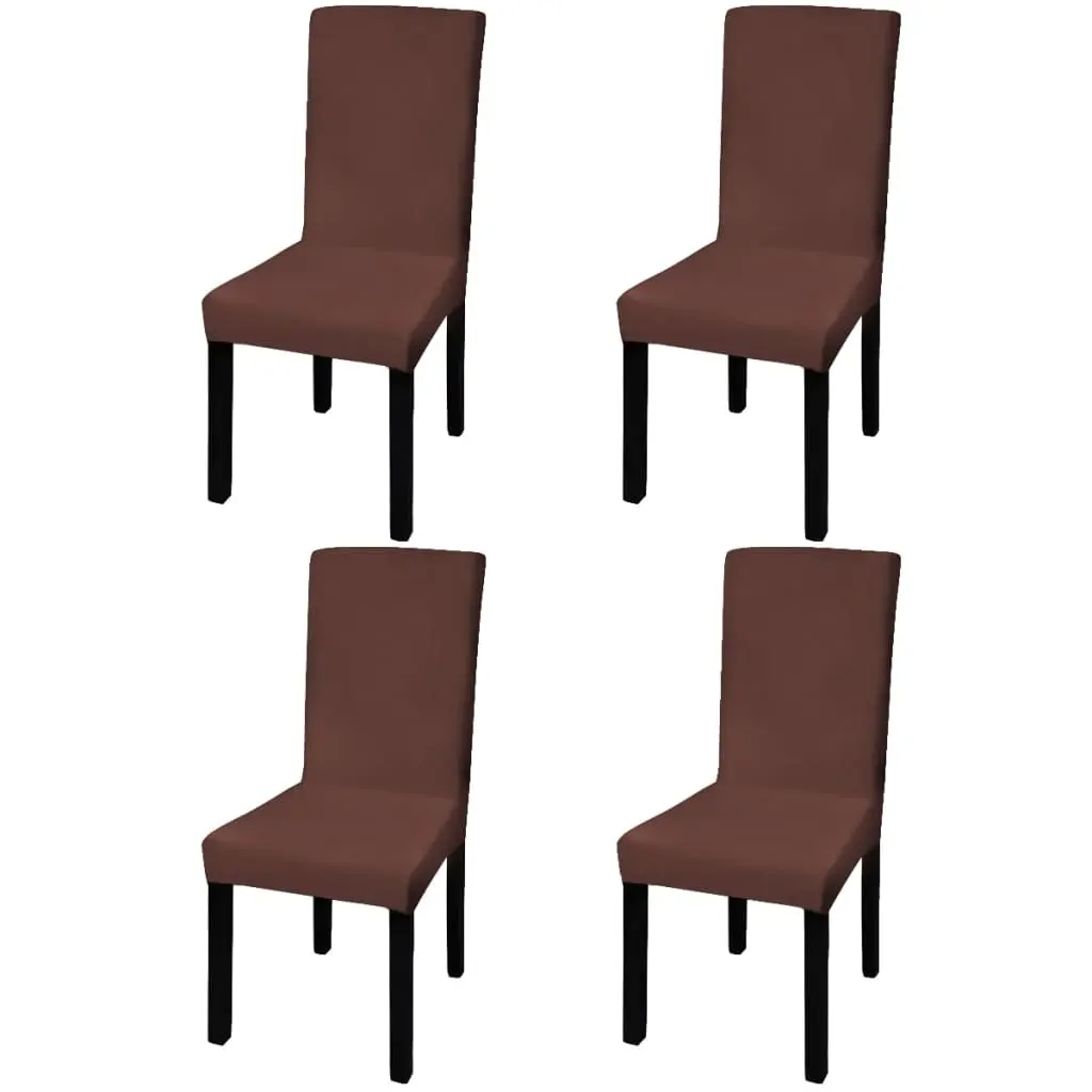 Straight Stretchable Chair Cover 4 pcs Brown 131426 - Home & Garden