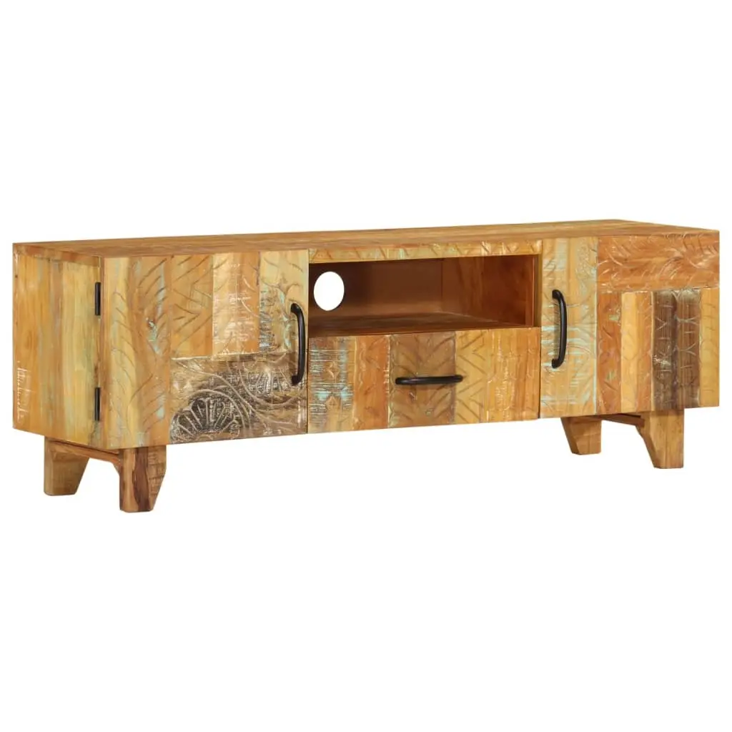 Hand Carved TV Cabinet 120x30x40 cm Solid Reclaimed Wood 247909 - Furniture