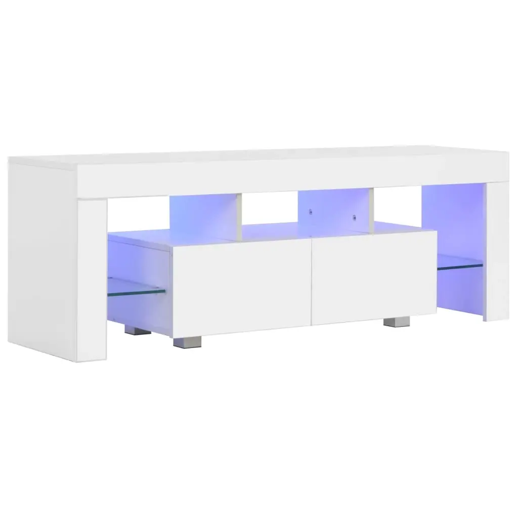 TV Cabinet with LED Lights High Gloss White 130x35x45 cm 283734 - Furniture