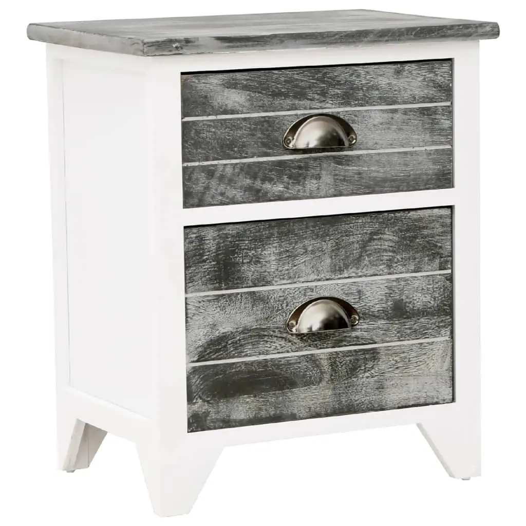 Nightstand Grey and White 38x28x45 cm Paulownia Wood 284047 - Furniture
