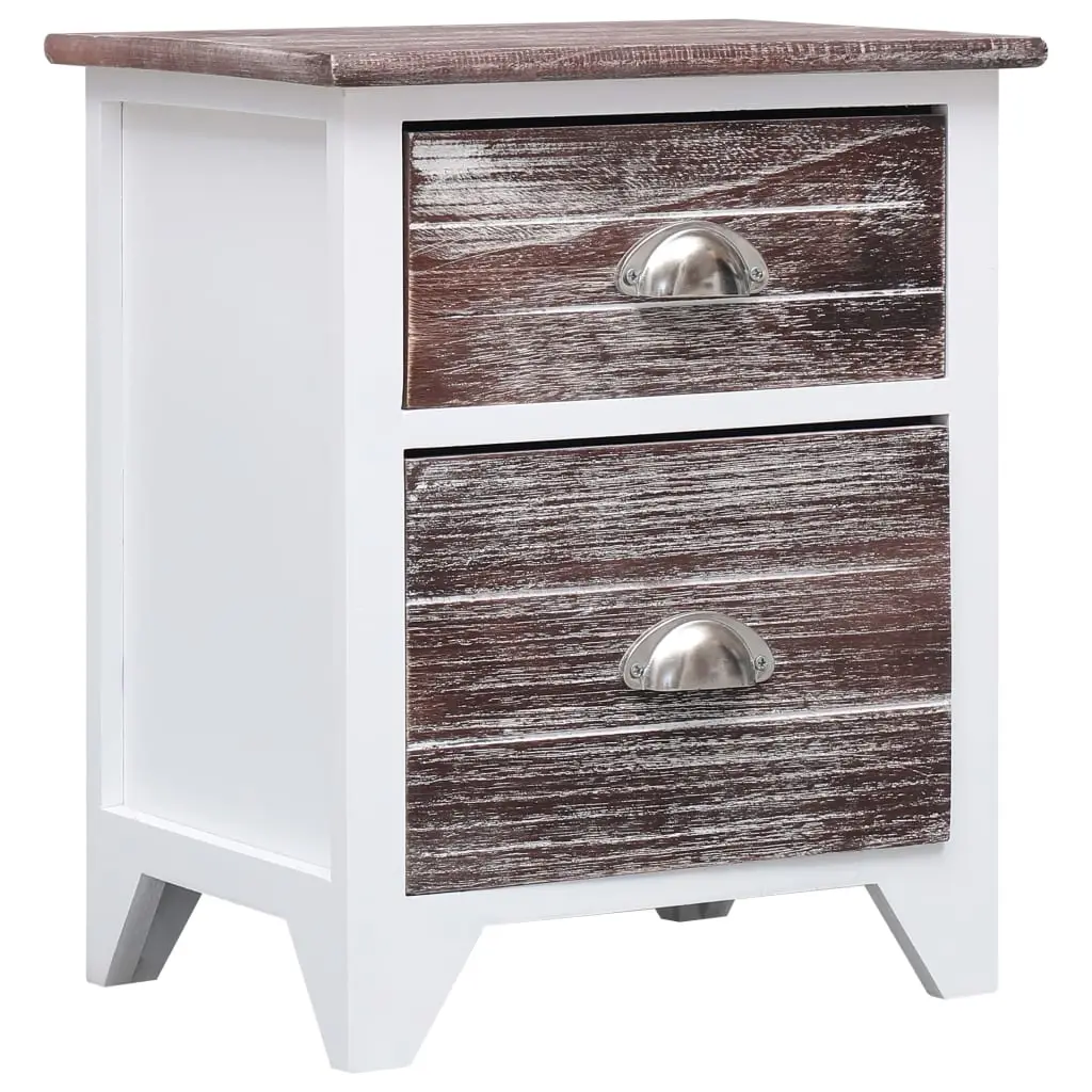 Nightstand Brown and White 38x28x45 cm Paulownia Wood 284048 - Furniture