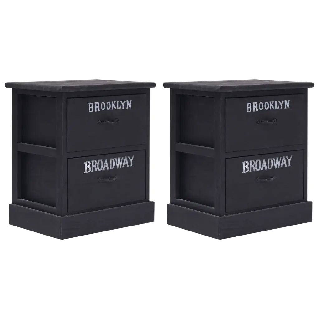 Nightstands 2 pcs Black 38x28x45 cm Paulownia Wood 284059 - Furniture