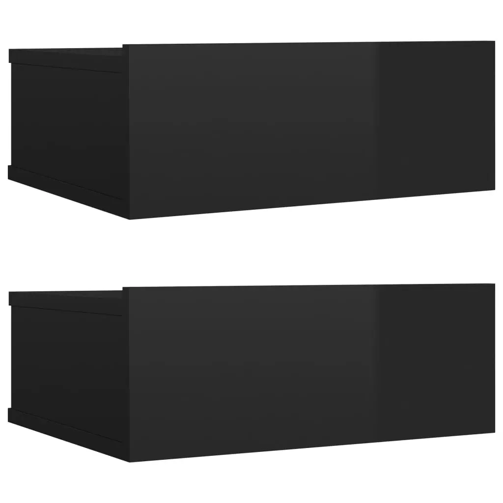 Floating Nightstands 2 pcs High Gloss Black 40x30x15 cm Engineered Wood 800321 - Furniture