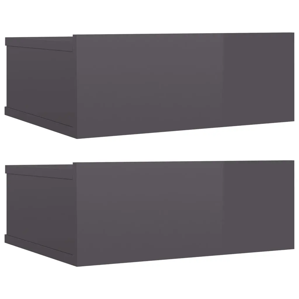 Floating Nightstands 2 pcs High Gloss Grey 40x30x15 cm Engineered Wood 800323 - Furniture