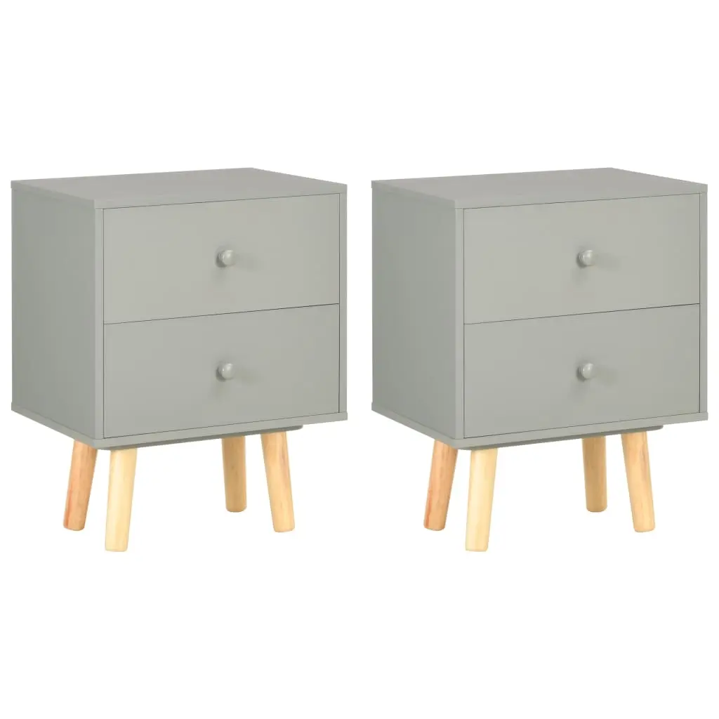 Bedside Cabinets 2 pcs Grey 40x30x50 cm Solid Pinewood 285227 - Furniture