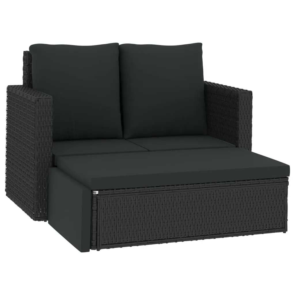 2 Piece Garden Lounge Set with Cushions Poly Rattan Black 46739 - Furniture