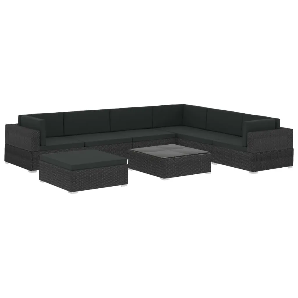 8 Piece Garden Lounge Set with Cushions Poly Rattan Black 46749 - Furniture