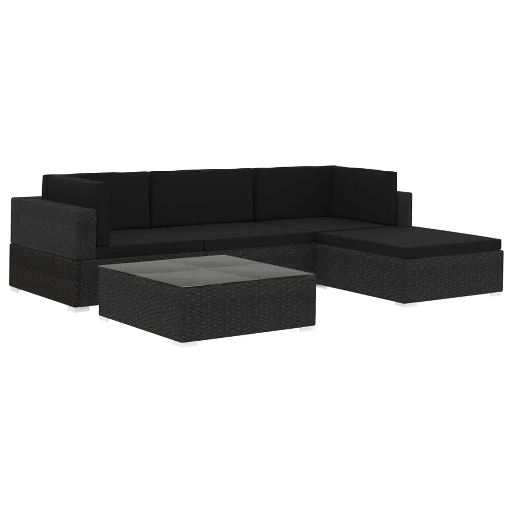 5 Piece Garden Lounge Set with Cushions Poly Rattan Black 46753 - Furniture